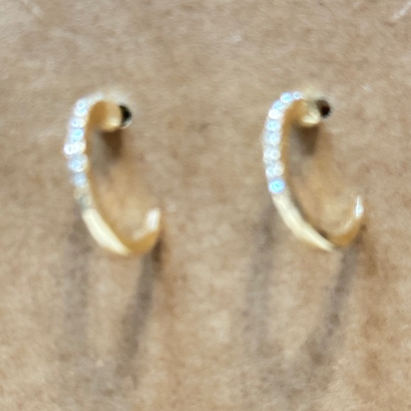 2/$15 Gold tone 1/2 Pave-stone, hoop w/post earrings. - Picture 2 of 7